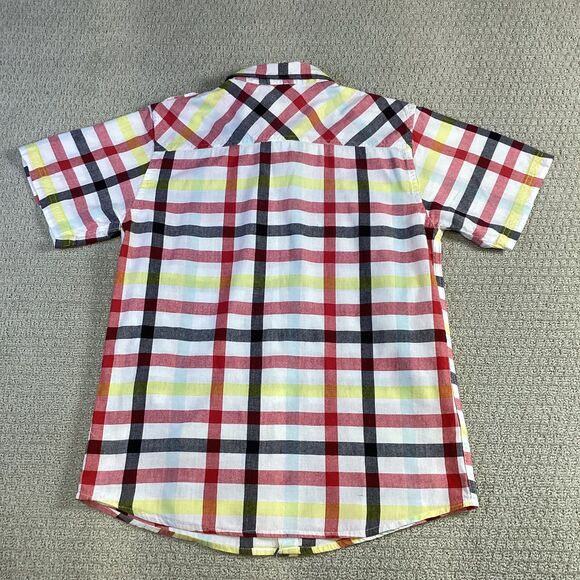 Phat Farm Plaid Button-Up Shirt Youth XL Red Yellow Black Short Sleeve - Picture 2 of 6